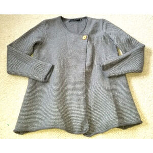 Womens Sweater-GUDRUN SJODEN-gray boiled wool blend offset Lagenlook cardigan-S